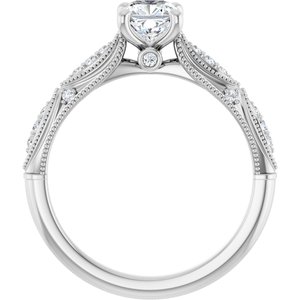 14K White 5 mm Cushion Forever One™ Moissanite & 1/10 CTW Diamond Engagement Ring